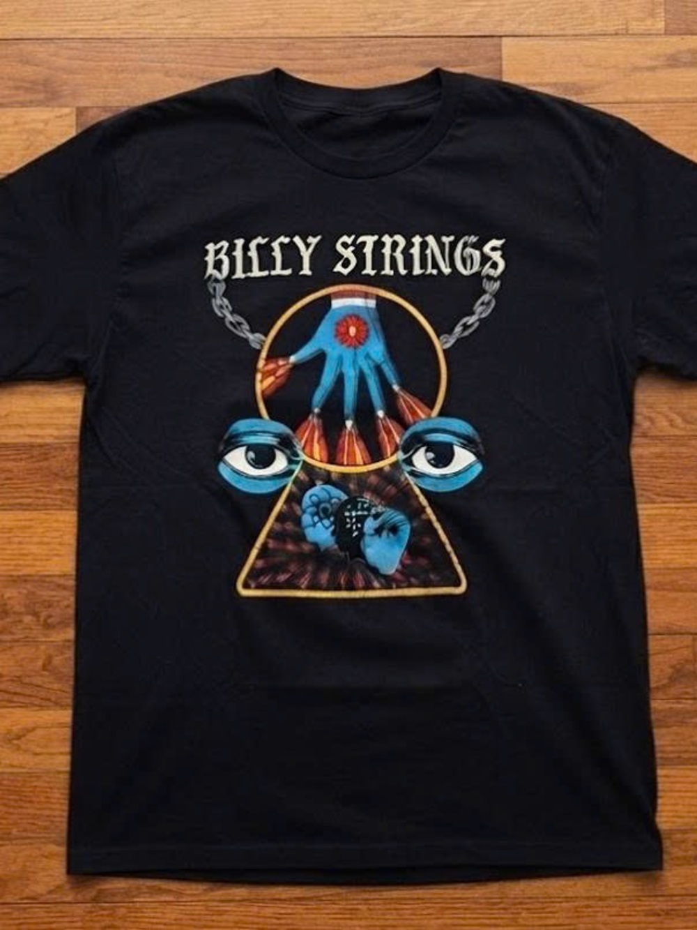 Black Tee with Blue & Gold Mystic Hand Graphic